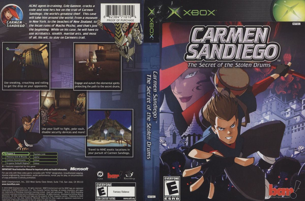 Carmen Sandiego: The Secret of the Stolen Drums box art for Xbox
